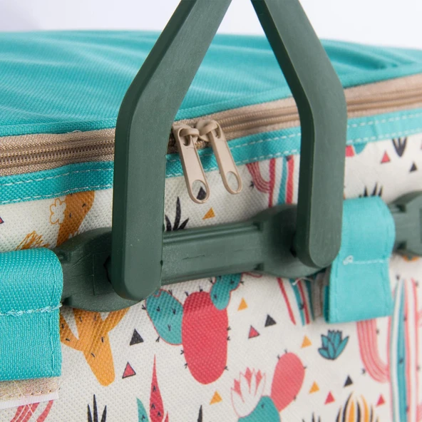 Homedius Termos İzolasyonlu Desenli Katlanabilir Piknik Sepeti 20 LT Mavi - 11