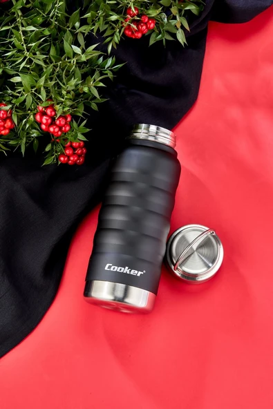 Paslanmaz Çelik Black 400 Ml Kitchen Piknik Kamp Okul Servis Ve Ikram Için Su Meşrubat Çay Termos - 4