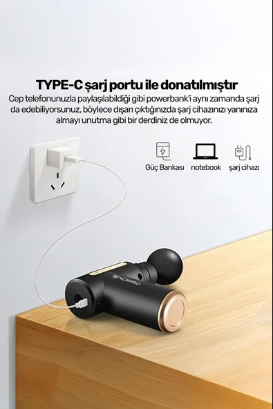 NPO NMJ6 4 Masaj Başlıklı 6 Seviyeli 3800RPM Type-C Taşınabilir Profesyonel Mini Masaj Tabancası - 7