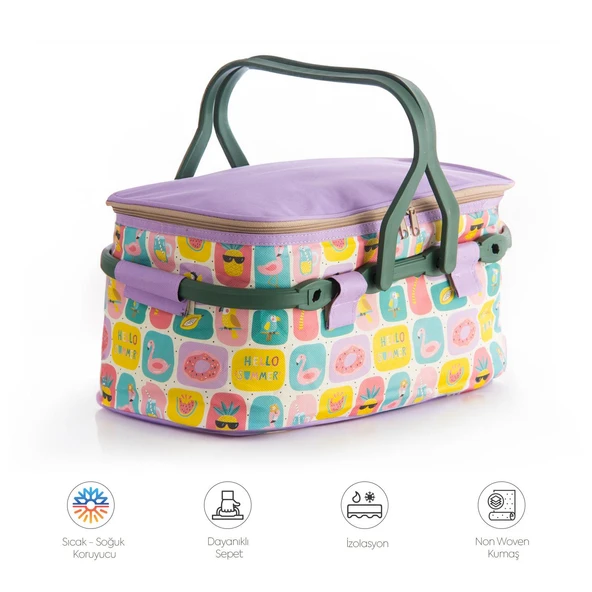 Homedius Termos İzolasyonlu Desenli Katlanabilir Piknik Sepeti 20 LT  Mavi - 5