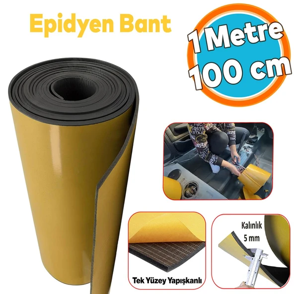 Yapışkanlı Araç Ses Isı Yalıtım İzolasyon Bandı En:100 cm Kalınlık:5 mm Uzunluk:1 Metre Kauçuk