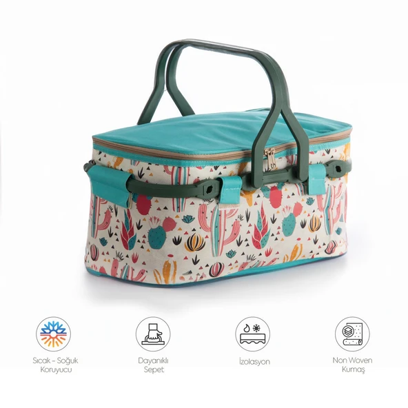 Homedius Termos İzolasyonlu Desenli Katlanabilir Piknik Sepeti 20 LT  Mor - 5