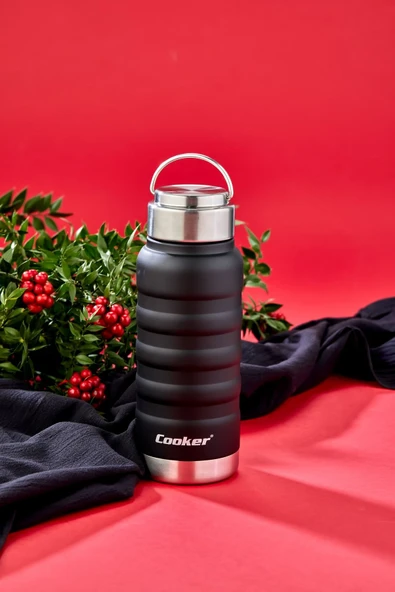 Paslanmaz Çelik Black 400 Ml Kitchen Piknik Kamp Okul Servis Ve Ikram Için Su Meşrubat Çay Termos - 5