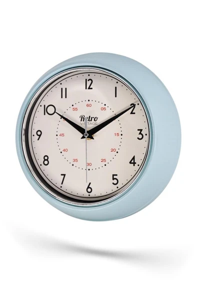 New-Max Premium Serisi Retro Tasarım Metal Kadranlı Bombeli Cam Özellikli 25 cm Ev ve Ofis Saati Mavi - 2
