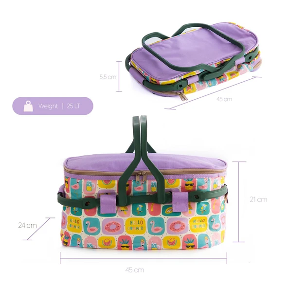 Homedius Termos İzolasyonlu Desenli Katlanabilir Piknik Sepeti 20 LT  Mavi - 6