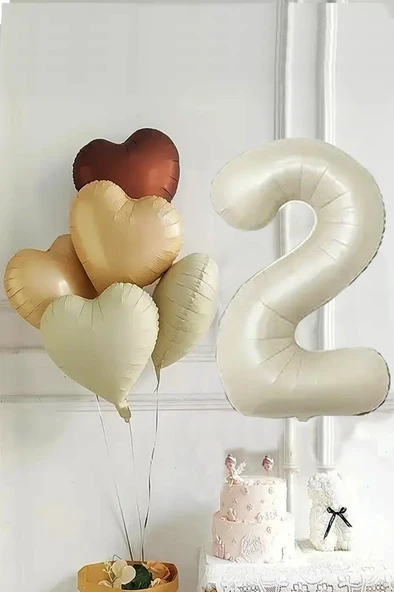 Beysüs 2 Yaş Retro Doğum Günü Balon Seti 5 Adet Kalp Balon