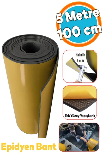 Yapışkanlı Araç Ses Isı Yalıtım İzolasyon Bandı En:100 cm Kalınlık:5 mm Uzunluk:5 Metre Kauçuk
