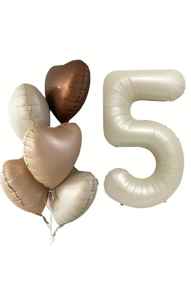 Beysüs 5 Yaş Retro Doğum Günü Balon Seti 5 Adet Kalp Balon - Resim 2