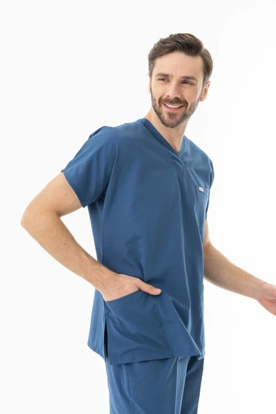 Terikoton Yarasa Kol Doktor Hemşire Forması Alt Üst Takım Petrol Mavisi (TYRS0009) - 7