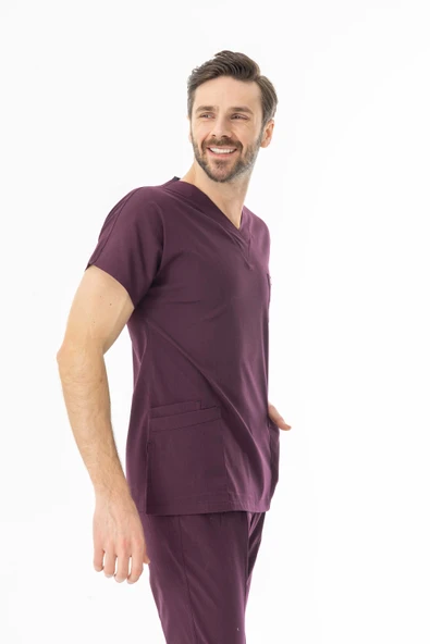 Likra Yarasa Kol Doktor Hemşire Forması Alt Üst Takım Mürdüm (LYRS1012) - 8