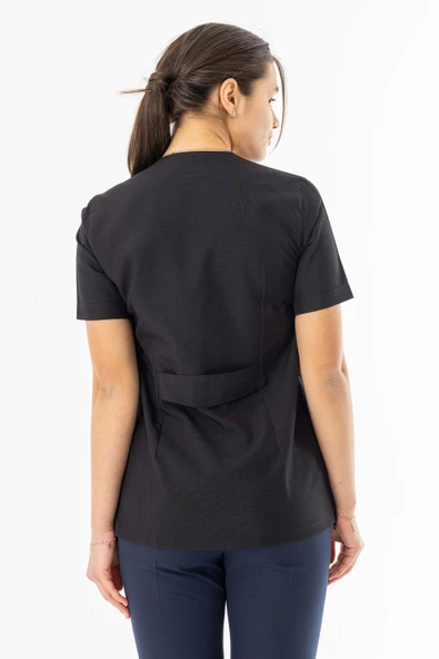 Kısa Kol Hamile Doktor Hemşire Önlüğü Alpaka Kumaş Siyah (HML003) - 6