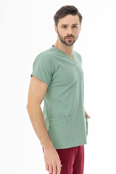Gofre Likra Yarasa Kol Doktor Hemşire Tek Üst Forma Küf Yeşili (GFR3006) - 6