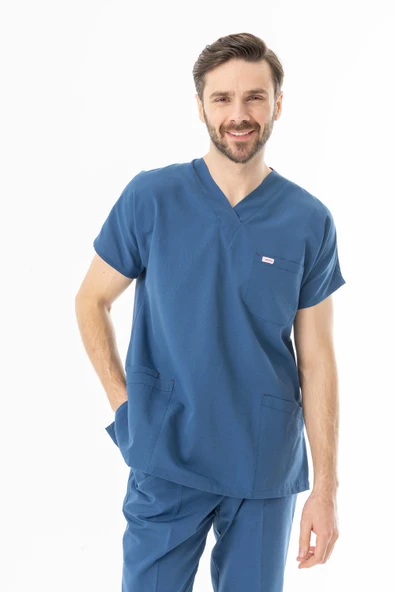 Terikoton Yarasa Kol Doktor Hemşire Forması Alt Üst Takım Petrol Mavisi (TYRS0009) - 6