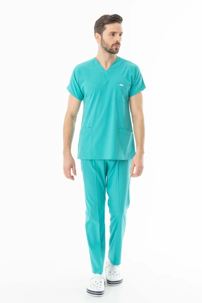 Likra Yarasa Kol Doktor Hemşire Forması Alt Üst Takım Turkuaz (LYRS1017) - 7