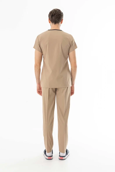 Likra Yarasa Kol Doktor Hemşire Forması Alt Üst Takım Bej (LYRS1007) - 10