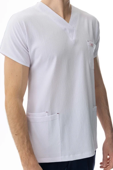 Gofre Likra Yarasa Kol Doktor Hemşire Tek Üst Forma Beyaz (GFR3003) - 10