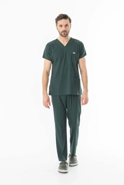 Likra Yarasa Kol Doktor Hemşire Forması Alt Üst Takım Avcı Yeşili (LYRS1004) - 6