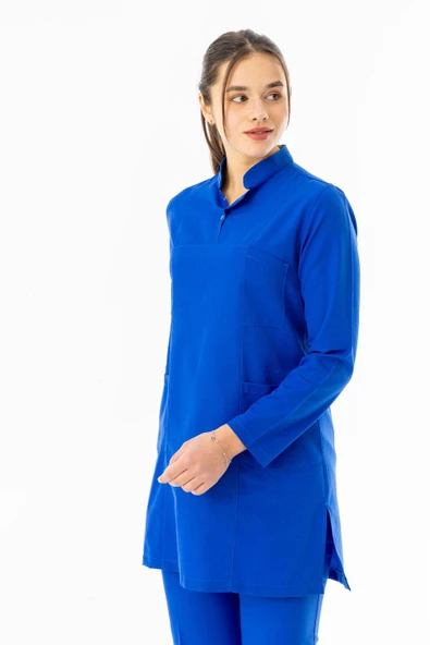 Terikoton Uzun Kol Doktor Hemşire Forması Alt Üst Takım Saks Mavisi (TTST00010) - 3