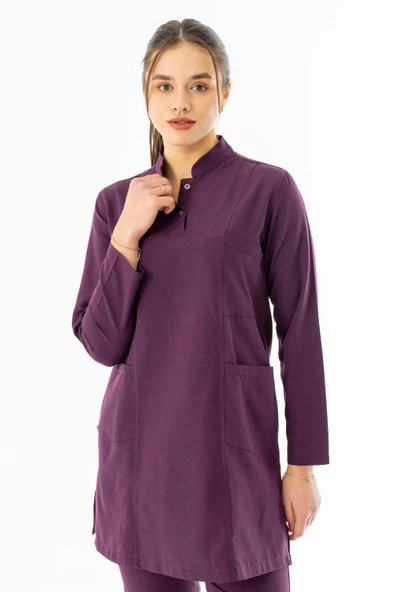 Terikoton Uzun Kol Doktor Hemşire Forması Alt Üst Takım Mürdüm (TTST0005) - 3