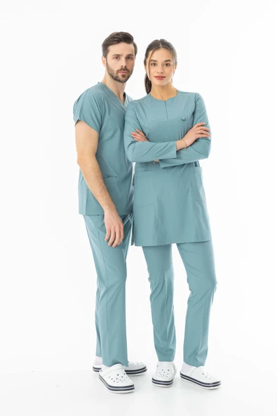 Likra Uzun Kol Doktor Hemşire Forması Alt Üst Takım Filiz Yeşili (LTST20011) - 9