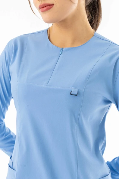 Likra Uzun Kol Doktor Hemşire Forması Alt Üst Takım Açık Mavi (LTST20019) - 7