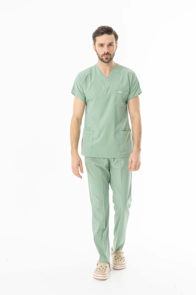 Likra Yarasa Kol Doktor Hemşire Forması Alt Üst Takım Küf Yeşili (LYRS1016) - 7