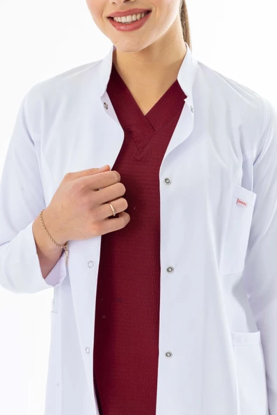 Hakim Yaka Orta Boy Kadın Doktor Önlüğü Alpaka Kumaş Beyaz (BKO002) - 5
