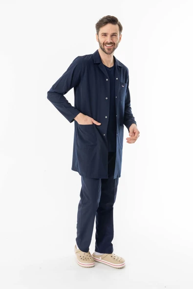 Spor Yaka Uzun Kol Personel Önlüğü Alpaka Kumaş Lacivert (RNK103) - 5