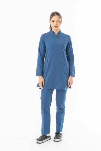 Terikoton Uzun Kol Doktor Hemşire Forması Alt Üst Takım Petrol Mavisi (TTST0006) - 5