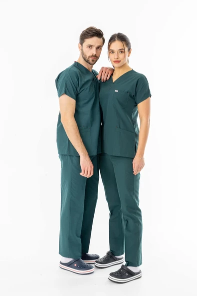 Terikoton Yarasa Kol Doktor Hemşire Forması Alt Üst Takım Avcı Yeşili (TYRS0007) - 5