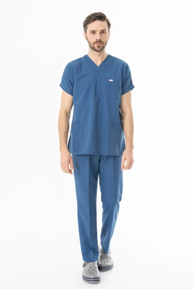 Terikoton Yarasa Kol Doktor Hemşire Forması Alt Üst Takım Petrol Mavisi (TYRS0009) - 5