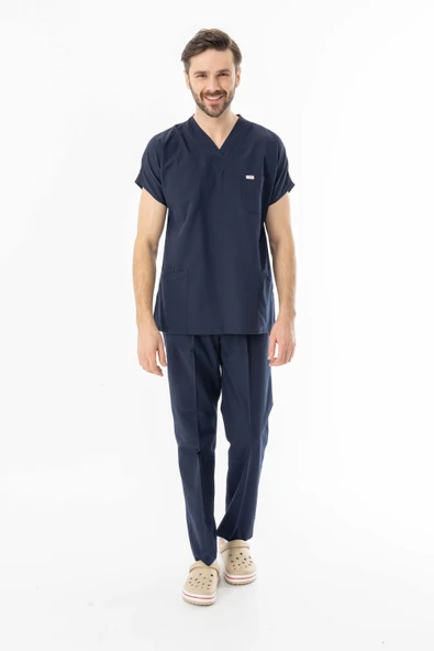 Terikoton Yarasa Kol Doktor Hemşire Forması Alt Üst Takım Lacivert (TYRS0001) - 5