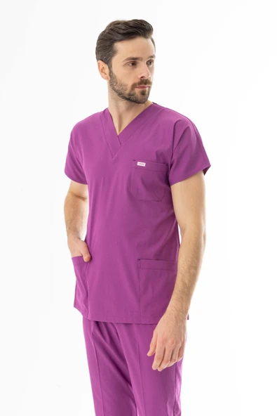 Likra Yarasa Kol Doktor Hemşire Forması Alt Üst Takım Fuşya (LYRS1021) - 8