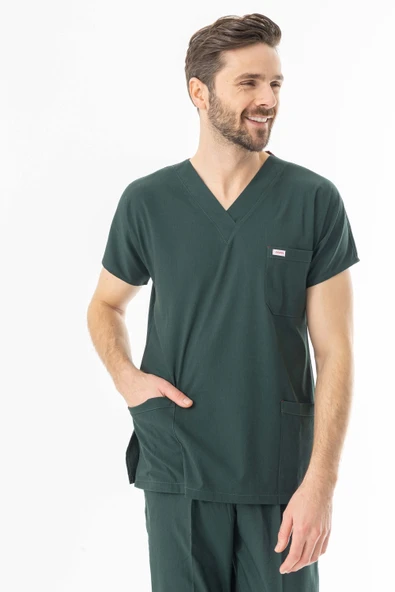 Likra Yarasa Kol Doktor Hemşire Forması Alt Üst Takım Avcı Yeşili (LYRS1004) - 7