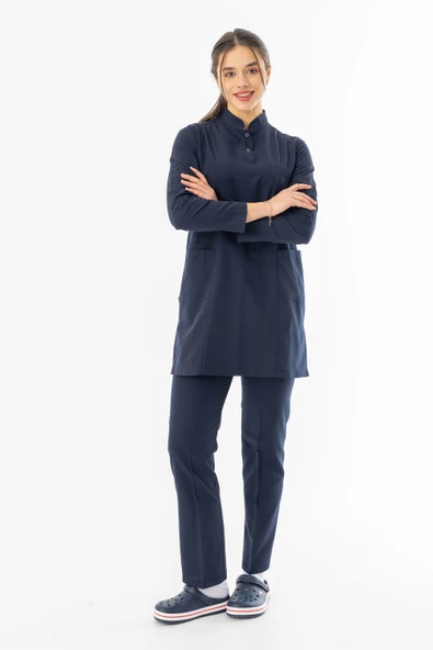 Terikoton Uzun Kol Doktor Hemşire Forması Alt Üst Takım Lacivert (TTST0001)
