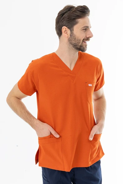 Gofre Likra Yarasa Kol Doktor Hemşire Tek Üst Forma Kiremit (GFR3007) - 8