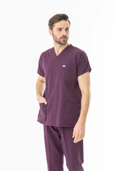 Terikoton Yarasa Kol Doktor Hemşire Forması Alt Üst Takım Mürdüm (TYRS0005) - 7