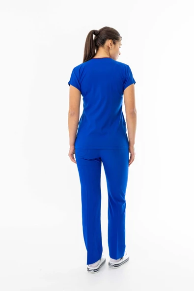 Likra Yarasa Kol Doktor Hemşire Forması Alt Üst Takım Saks Mavisi (LYRS1009) - 5