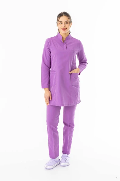Terikoton Uzun Kol Doktor Hemşire Forması Alt Üst Takım Koyu Lila (TTST0009)