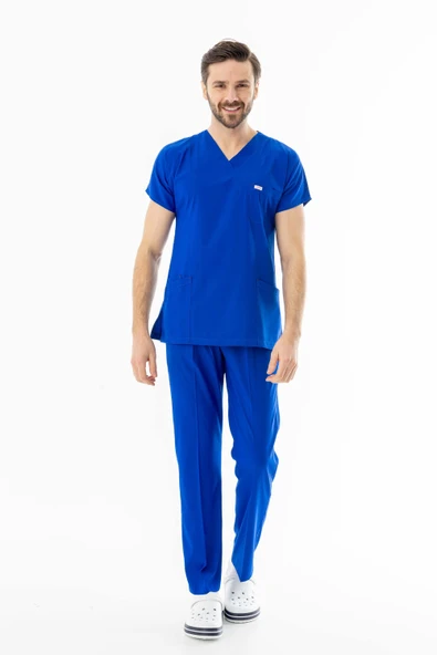 Likra Yarasa Kol Doktor Hemşire Forması Alt Üst Takım Saks Mavisi (LYRS1009) - 7