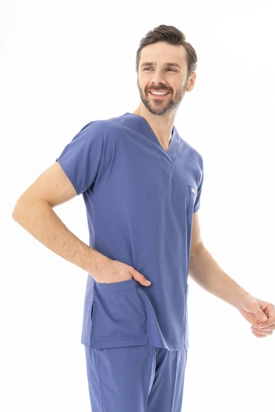 Likra Yarasa Kol Doktor Hemşire Forması Alt Üst Takım Kot Mavisi (LYRS1020) - 9