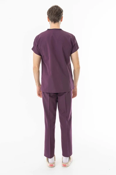 Terikoton Yarasa Kol Doktor Hemşire Forması Alt Üst Takım Mürdüm (TYRS0005) - 8