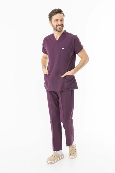 Terikoton Yarasa Kol Doktor Hemşire Forması Alt Üst Takım Mürdüm (TYRS0005) - 5