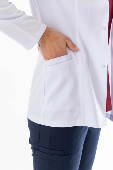 Spor Yaka Kulplu Kadın Doktor Önlüğü Alpaka Kumaş Ceket Boy (BKO005) - Resim 7