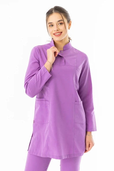 Terikoton Uzun Kol Doktor Hemşire Forması Alt Üst Takım Koyu Lila (TTST0009) - 4