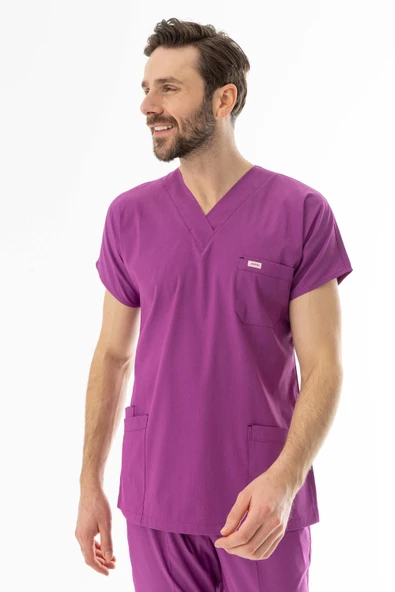 Likra Yarasa Kol Doktor Hemşire Forması Alt Üst Takım Fuşya (LYRS1021) - 9