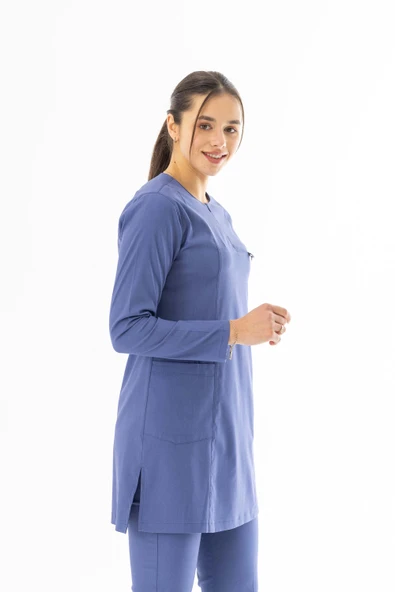 Likra Uzun Kol Doktor Hemşire Forması Alt Üst Takım Kot Mavisi (LTST20004) - 4