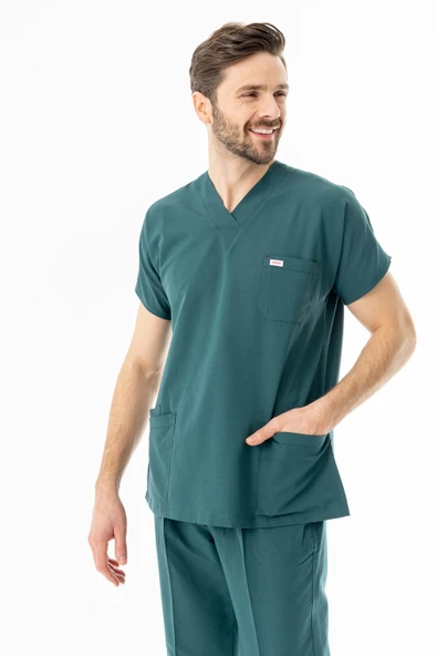 Terikoton Yarasa Kol Doktor Hemşire Forması Alt Üst Takım Avcı Yeşili (TYRS0007) - 7