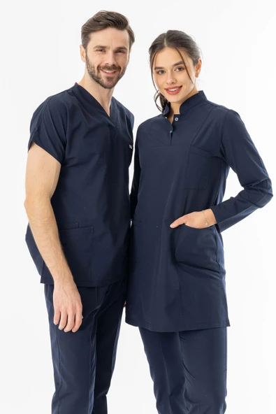 Terikoton Uzun Kol Doktor Hemşire Forması Alt Üst Takım Lacivert (TTST0001) - 5