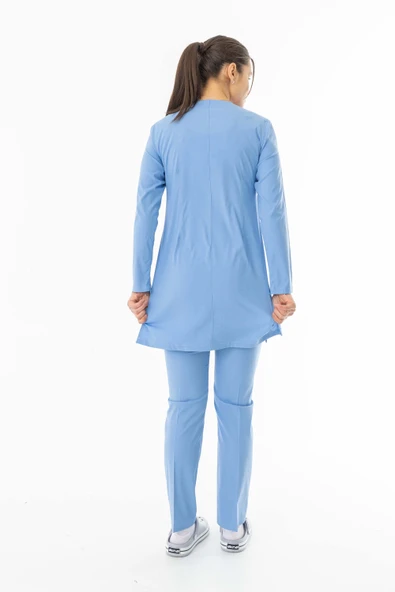 Likra Uzun Kol Doktor Hemşire Forması Alt Üst Takım Açık Mavi (LTST20019) - 9